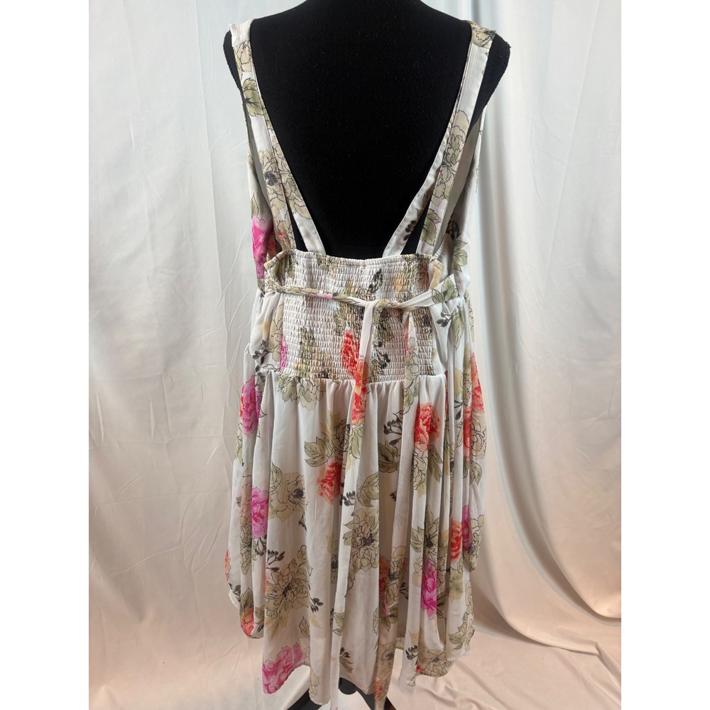 Chic Boho Floral Print Maxi Dress V Neck‎ Sleeveless Smocked Waist Tie Back - Picture 6 of 10